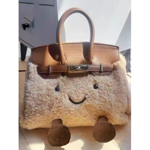 2025秋冬新款原創小衆設計敲可愛毛絨鉑金包手提包通勤凱莉斜後後背包