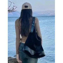 小衆中古包hobo流浪包復古麂皮絨托特包女大容量通勤休閒單肩包女