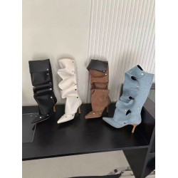 牛仔褶皺堆堆靴女兩穿長筒靴高筒靴新款辣妹細跟尖頭高跟騎士靴子