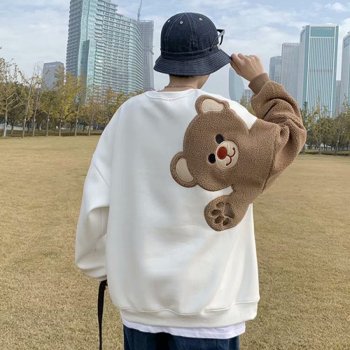 2025冬季羊羔毛刺綉小熊衛衣男女潮流寬鬆加厚圓領套頭外穿上衣bf 2025冬季羊羔毛刺綉小熊衛衣男女潮流寬鬆加厚圓領套頭外穿上衣bf