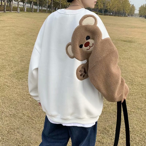 2025冬季羊羔毛刺綉小熊衛衣男女潮流寬鬆加厚圓領套頭外穿上衣bf 2025冬季羊羔毛刺綉小熊衛衣男女潮流寬鬆加厚圓領套頭外穿上衣bf