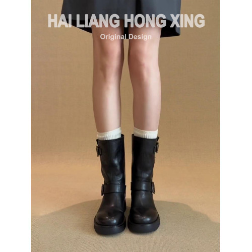 羊皮版~復古厚底馬丁靴女新款英倫百搭粗跟顯瘦西部靴騎士靴短靴