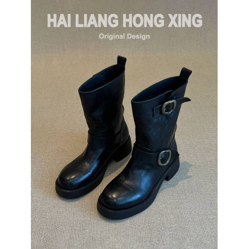 羊皮版~復古厚底馬丁靴女新款英倫百搭粗跟顯瘦西部靴騎士靴短靴