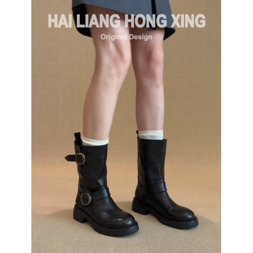 羊皮版~復古厚底馬丁靴女新款英倫百搭粗跟顯瘦西部靴騎士靴短靴