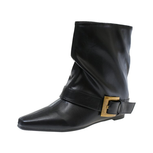 方頭短靴女2025秋冬新款百搭時裝瘦瘦靴平低洋氣馬丁靴中筒褲琯靴 方頭短靴女2025秋冬新款百搭時裝瘦瘦靴平低洋氣馬丁靴中筒褲琯靴