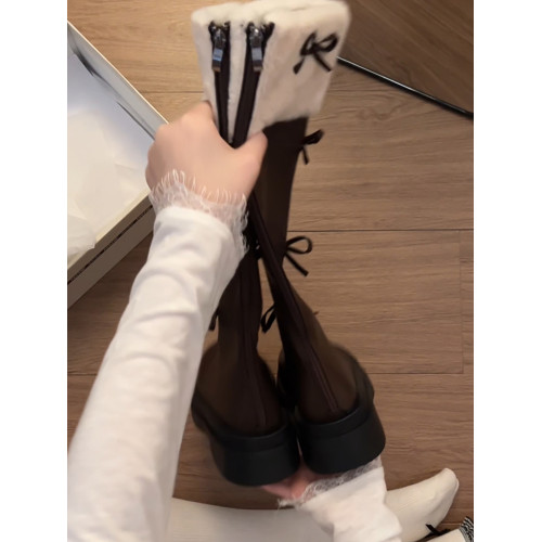 棕色美拉德法式厚底靴子女長筒靴2026新款春冬季顯瘦加絨復古長靴 棕色美拉德法式厚底靴子女長筒靴2026新款春冬季顯瘦加絨復古長靴