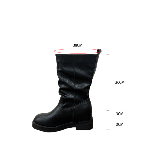 曲奇大叔~真皮圓頭馬丁靴女復古短靴英倫風中筒靴子內增高騎士靴