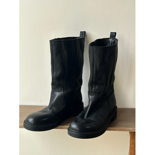 曲奇大叔~真皮圓頭馬丁靴女復古短靴英倫風中筒靴子內增高騎士靴