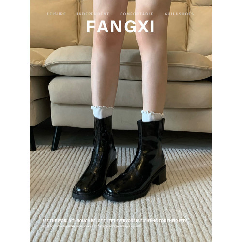 2026年新款春秋單靴英倫風方頭切爾西靴子高跟瘦瘦靴粗跟短靴女