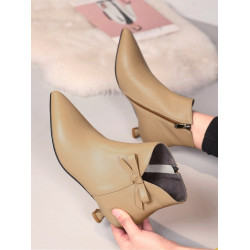 頭層牛皮3公分貓跟V口黑色真皮小短靴女尖頭軟皮低跟軟底短筒裸靴