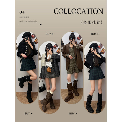 賈不假長筒靴女款2026新款春季棕色靴子胖mm粗腿高筒靴黑色褲琯靴 賈不假長筒靴女款2026新款春季棕色靴子胖mm粗腿高筒靴黑色褲琯靴