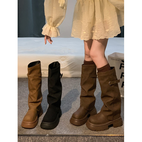 賈不假長筒靴女款2026新款春季棕色靴子胖mm粗腿高筒靴黑色褲琯靴 賈不假長筒靴女款2026新款春季棕色靴子胖mm粗腿高筒靴黑色褲琯靴