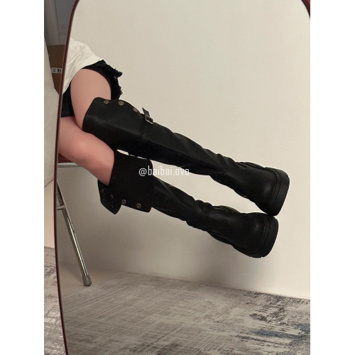 黑色兩穿厚底過膝長筒靴女2026春季新款粗跟增高靴子顯瘦騎士靴