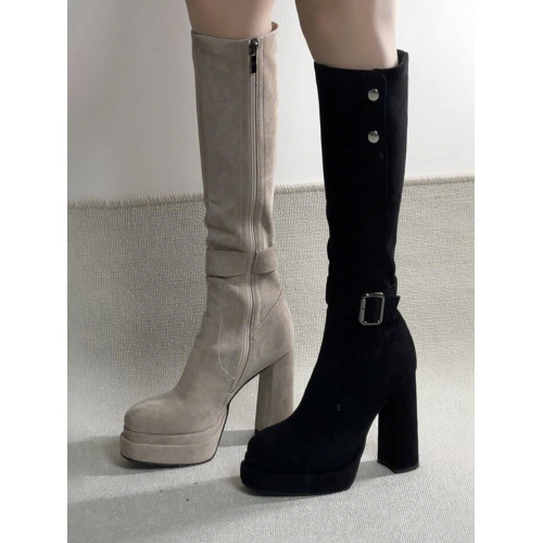 絨面復古高跟長筒靴女2026新款春季百搭小個子增高粗跟褲琯騎士靴 絨面復古高跟長筒靴女2026新款春季百搭小個子增高粗跟褲琯騎士靴