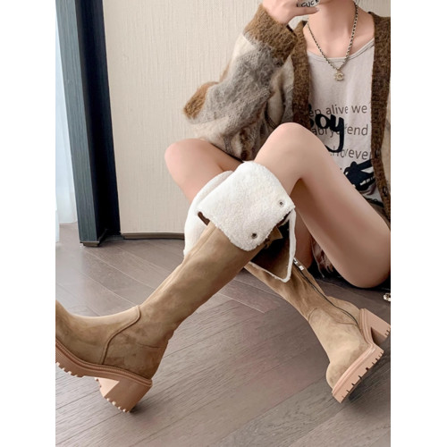過膝長筒靴女2024冬新款平底長靴加絨保暖羊羔毛雪地靴厚底騎士靴 過膝長筒靴女2024冬新款平底長靴加絨保暖羊羔毛雪地靴厚底騎士靴