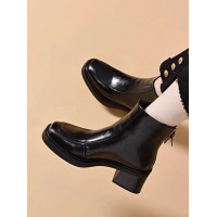 撤櫃品牌女鞋方頭短靴女粗跟2025新款冬季加絨皮鞋英倫厚底馬丁靴