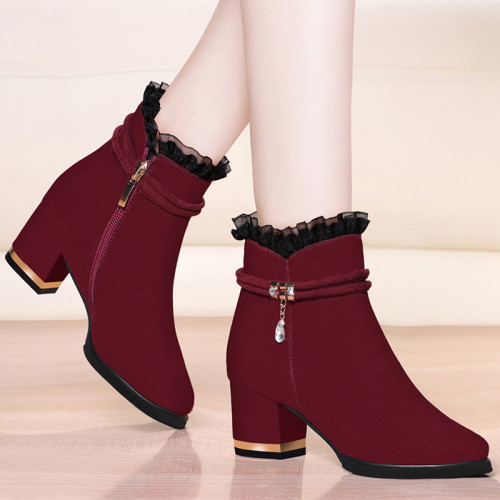 2024新款春秋冬季加絨真皮短靴百搭女鞋粗跟高跟中跟馬丁靴女靴子