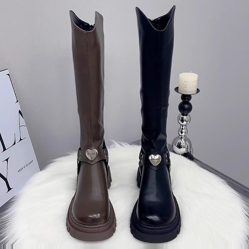 長筒靴女厚底2025秋冬新款英倫風騎士靴增高粗跟顯瘦高筒靴長靴子