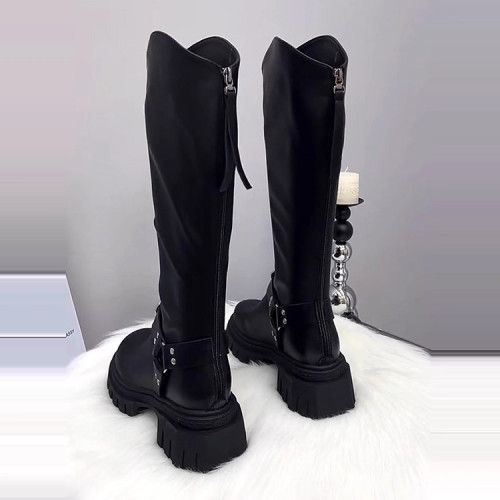 長筒靴女厚底2025秋冬新款英倫風騎士靴增高粗跟顯瘦高筒靴長靴子