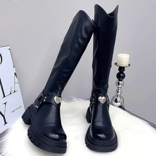 長筒靴女厚底2025秋冬新款英倫風騎士靴增高粗跟顯瘦高筒靴長靴子