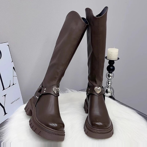 長筒靴女厚底2025秋冬新款英倫風騎士靴增高粗跟顯瘦高筒靴長靴子