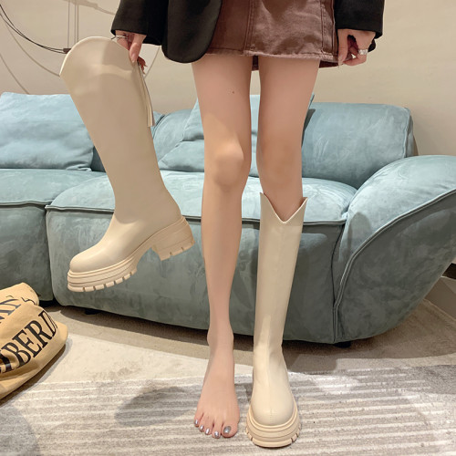 長筒靴女春秋季小個子圓頭復古高筒騎士靴厚底v口中跟粗跟瘦瘦靴 長筒靴女春秋季小個子圓頭復古高筒騎士靴厚底v口中跟粗跟瘦瘦靴