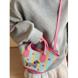 甜美少女可愛卡通臘腸狗包包女2025新款洋氣斜後後背包超火手提水桶包