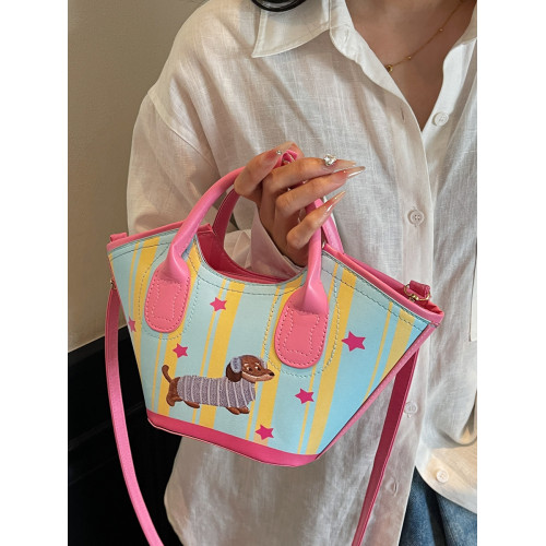 甜美少女可愛卡通臘腸狗包包女2025新款洋氣斜後後背包超火手提水桶包