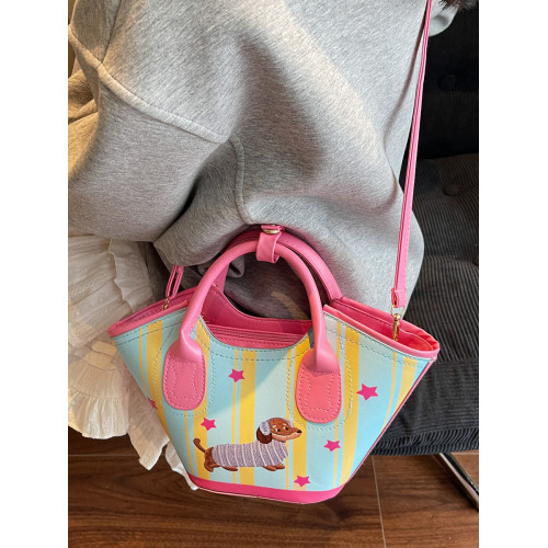 甜美少女可愛卡通臘腸狗包包女2025新款洋氣斜後後背包超火手提水桶包