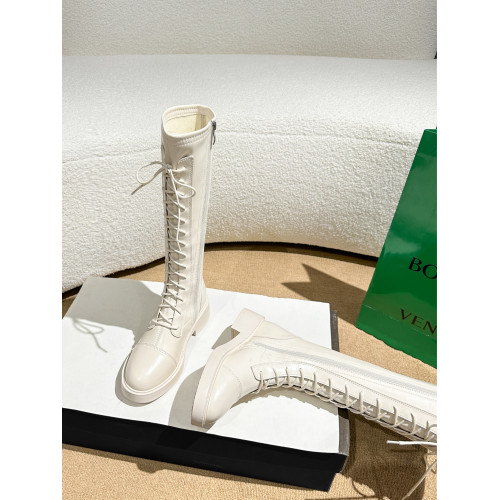 米白色綁帶長筒靴2026年新款7CM內增高女靴顯高騎士靴彈力瘦瘦靴