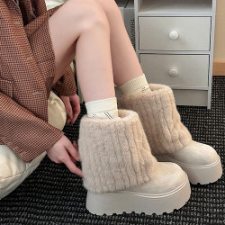 超火厚底短靴女冬季加絨加厚小個子堆堆靴2025新款保暖毛毛雪地靴