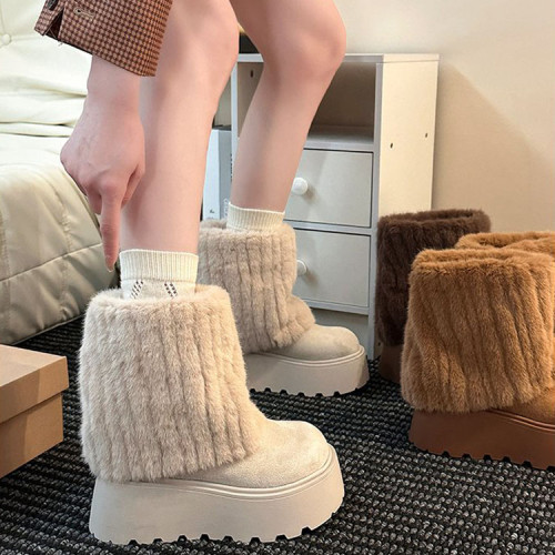 超火厚底短靴女冬季加絨加厚小個子堆堆靴2025新款保暖毛毛雪地靴