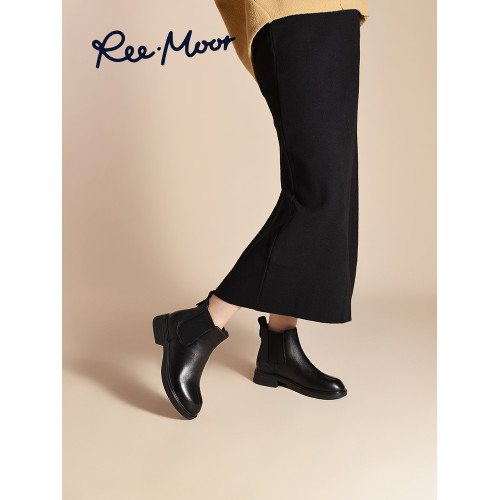 reemoor復古休閒菸筒靴2025年冬季新款女鞋切爾西靴粗跟短靴睿慕