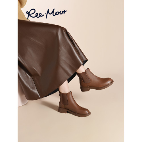 reemoor復古休閒菸筒靴2025年冬季新款女鞋切爾西靴粗跟短靴睿慕