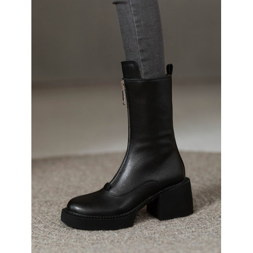 2025秋冬單靴真皮小個子前拉鍊中筒馬丁靴厚底靴子女瘦瘦高跟短靴 2025秋冬單靴真皮小個子前拉鍊中筒馬丁靴厚底靴子女瘦瘦高跟短靴