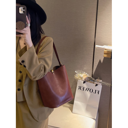 MYFSNH復古氣質植鞣皮通勤托特水桶包包女2025新款百搭單肩斜後後背包