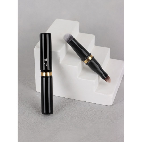 魅仔可攜式雙頭脣刷圓頭帶蓋迷你口紅刷專業脣部暈染扁頭遮瑕化妝刷