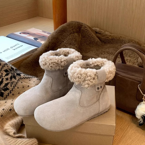 加絨勃肯靴保暖雪地靴女2026新款冬季復古毛毛短靴毛絨絨加厚棉鞋