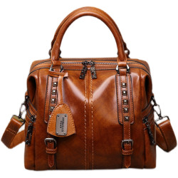 真皮手提媽媽包女2025新款時尚個性單肩斜後後背包質感百搭波士頓大包