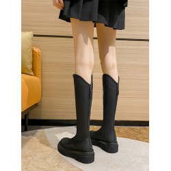 小個子長筒靴女2026秋冬新款加絨內增高v口啞光長靴女厚底騎士靴