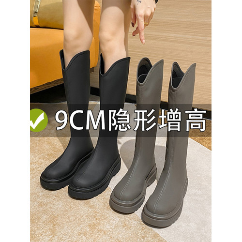 小個子長筒靴女2026秋冬新款加絨內增高v口啞光長靴女厚底騎士靴 小個子長筒靴女2026秋冬新款加絨內增高v口啞光長靴女厚底騎士靴