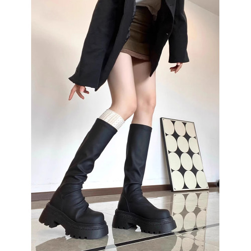 2026秋冬新款長靴女厚底黑色高筒顯瘦中筒靴堆堆靴小個子瘦瘦靴子