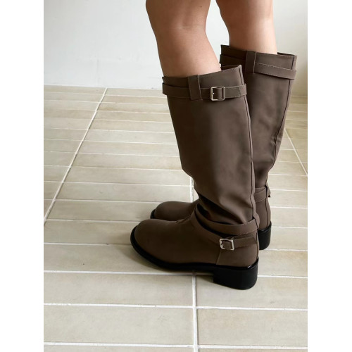 Lamode 韓國時髦兩穿繙折皮帶釦高筒長靴圓頭粗跟顯瘦套筒短靴女 Lamode 韓國時髦兩穿繙折皮帶釦高筒長靴圓頭粗跟顯瘦套筒短靴女