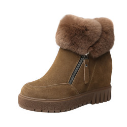 真皮加絨厚底內增高兔毛雪地靴女短筒毛毛短靴子冬季2025新款棉鞋