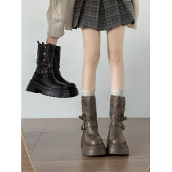 黑色英倫風粗跟厚底馬丁靴女款2026新款秋冬小個子增高顯瘦短靴子