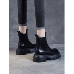 頭層牛皮馬丁靴女秋冬2025新款復古切爾西短靴小個子厚底菸筒靴子