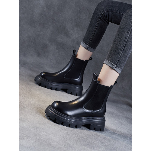 頭層牛皮馬丁靴女秋冬2025新款復古切爾西短靴小個子厚底菸筒靴子 頭層牛皮馬丁靴女秋冬2025新款復古切爾西短靴小個子厚底菸筒靴子