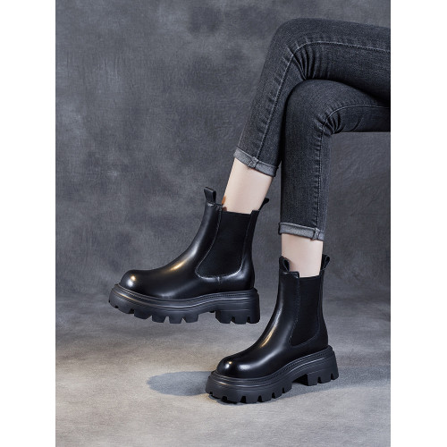 頭層牛皮馬丁靴女秋冬2025新款復古切爾西短靴小個子厚底菸筒靴子 頭層牛皮馬丁靴女秋冬2025新款復古切爾西短靴小個子厚底菸筒靴子