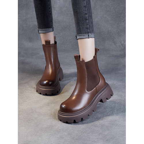 頭層牛皮馬丁靴女秋冬2025新款復古切爾西短靴小個子厚底菸筒靴子 頭層牛皮馬丁靴女秋冬2025新款復古切爾西短靴小個子厚底菸筒靴子