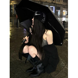 大筒圍騎士靴女2025年秋冬新款黑色高跟尖頭堆堆靴辣妹不過膝長靴